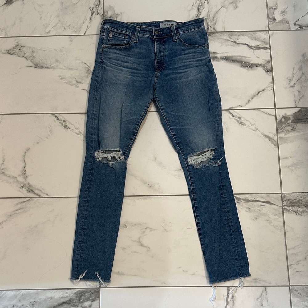 AG Adriano Goldschmied Women's Distressed Blue Skinny Jeans